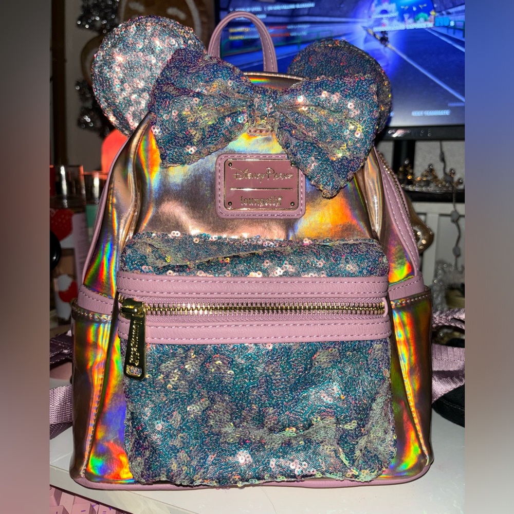 Disney Parks Loungefly pink Iridescent Sequin Mini Backpack 50th anniversary